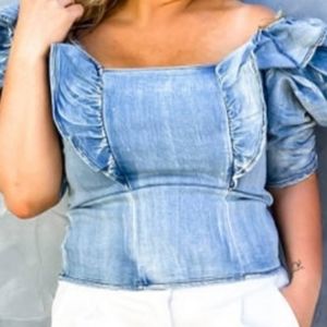 Denim Puff Sleeve Corset